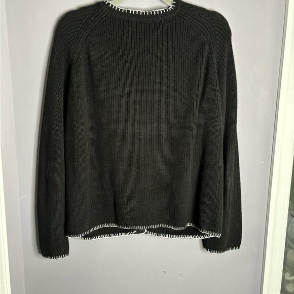 525 America Black Cardigan Sweater With White Trim Fabric Covered Snaps Size L - Picture 5 of 6